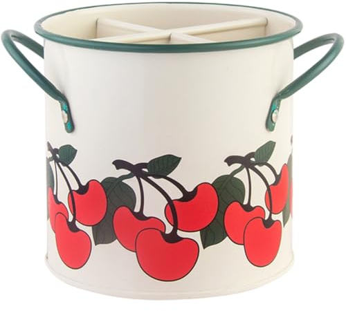 SHERCHPRY Porta Cubiertos 4 Compartimentos y Asas de Hierro Vintage Organizador de Utensilios de Cocina Práctico y Decorativo para Encimera