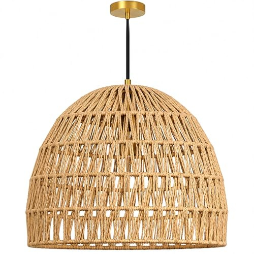 Innoteck Paper Rope Dome Lampshade for Ceiling Light, Woven Basket Pendant Light Shade, Natural Ceiling Lampshade for Living Room Bedroom Dining Room Kitchen Hallway