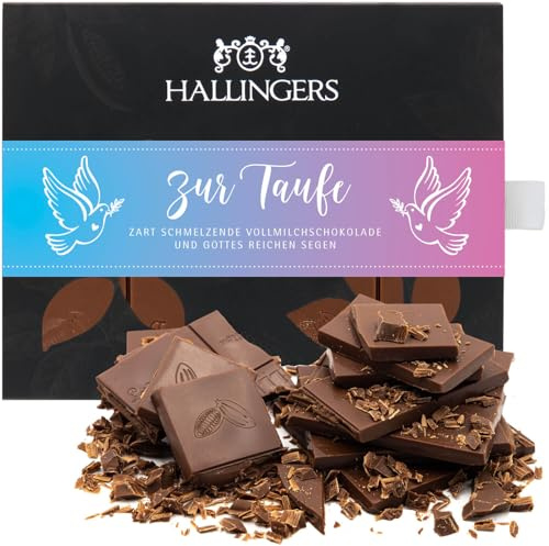 Hallingers Genuss Manufaktur Schokolade Geschenk - Tafel handgeschöpften Edelkakaos ohne Alkohol edler Karton Zur Taufe Pur, Geschenkidee für Frauen Männer