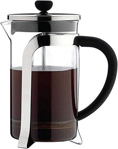 Café Olé Mode Cafetière, glass body with stunning stainless steel body and mesh filter, 800ml (6 espresso cups or 2 mugs)