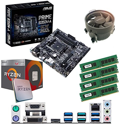 Components4All AMD Ryzen 3 2200G 3.5Ghz (Turbo 3.7Ghz) Quad Core CPU, ASUS Prime B350M-A Motherboard & 32GB 2400Mhz Crucial DDR4 RAM Pre-Built Bundle
