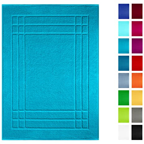 Lashuma Badezimmer Vorleger 50x70 cm Aquamarin - Blau, Linz Badematte Baumwolle absorbierend
