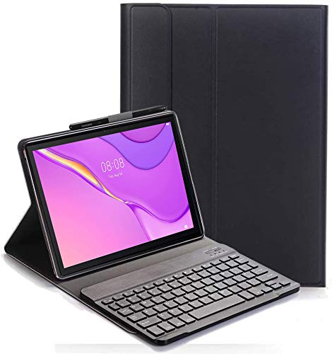 RLTech Tastiera Custodia per Huawei MatePad T10S - QWERTY Ultra Sottile PU Custodia con Supporto con Cover Tastiera Rimovibile Wireless Keyboard per Huawei MatePad T10S 2020, Nero