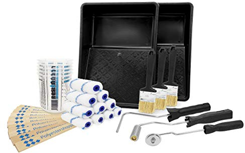 RESION - Set in fibra di vetro con rullo di sfiato - 10 rulli di laminazione - 5 tazze di miscelazione - 3 spazzole piatte - Set in fibra di vetro - Set di verniciatura Premium