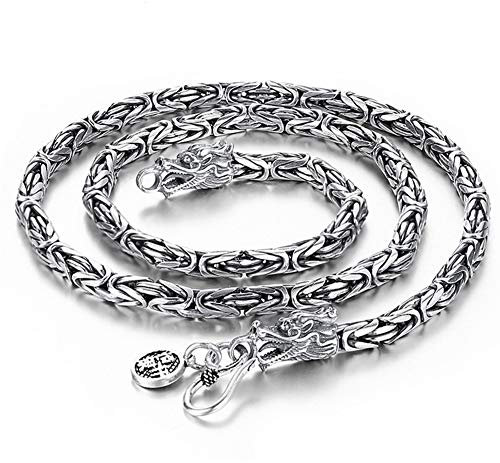YCYR 925 Sterling Silber Schmuck, Herren Vintage Handgefertigte Quadratische Byzantinische Königskette, Nordische Wikinger Mythologie Drachenkopf Talisman Halskette,4mm,60CM