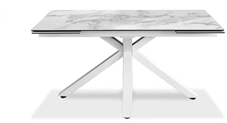 Sololed Mesa extensible de 160 a 240 cm, moderna, de comedor, con dos extensiones, parte superior de cerámica sobre cristal templado y patas de metal (mármol blanco)