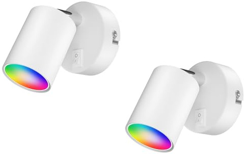 ledscom.de 2x Wandspot WAIKA, einflammig, mit Schalter, GU10, weiß matt, inkl. Smart Home RGBW GU10 LED Lampe, 5,41W, 473lm