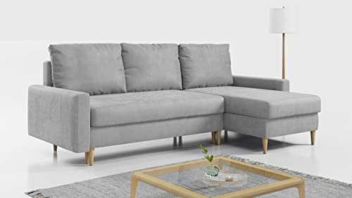 MKS MEBLE Ecksofa - L-Form Sofa mit Schlaffunktion - Wohnlandschaft L Form, Ecksofa mit Schlaffunktion und Bettkasten, Schlafsofa mit Bettkasten, Couch mit Schlaffunktion - Grau LANG