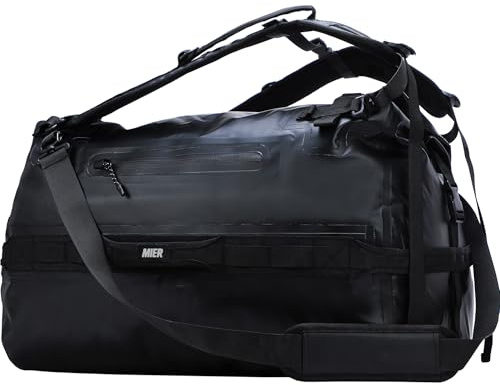 MIER Waterproof Duffel Bag Motorcycle Dry Bag Backpack Large Roll-Top Heavy Duty Dry Duffle Bags for Kayaking Camping Boating Gym Beach Cruise Ship, 60L Black