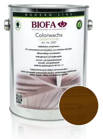 BIOFA Colorwachs lösemittelfrei farbig natürliche Holz-Wachs-Lasur mit Carnaubawachs für Holzdecken, Möbel, Spielzeug Palisander 2,5L