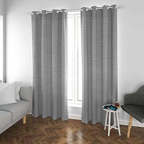 MERCURY TEXTIL- Cortinas de Salón Translúcidas, Modernas y Elegantes 140x260cm de Efecto Lino para Dormitorio, Comedor, Cocina 2 Piezas con Ojales Plateados (Gris)