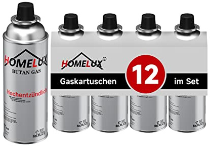 HOMELUX 12 x Gaskartuschen 227g, Camping Butan Gas | Butangas Kartusche Typ MSF-1a, Gasflasche für Gaskocher Campingkocher Bunsenbrenner Lötbrenner