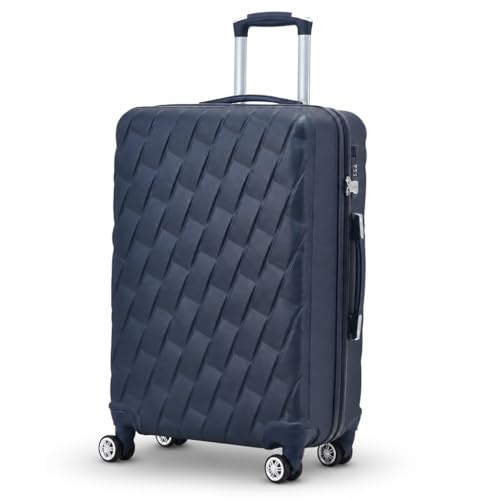 CMY 24 Medium Super Lightweight Hard Shell ABS+PC Travel Hold Check in Luggage Suitcase with 4 Dual Spinner Wheels Trolley Bag 3 Digit Combination Lock Telescopic Handle (Navy, 24)