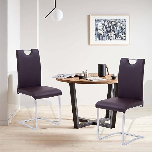 Mingone Esszimmerstühle 2er Set Schwingstuhl Freischwinger Stühle mit Hohe Lehne Gepolsterter Küchenstuhl für Küchen Büro, Braun