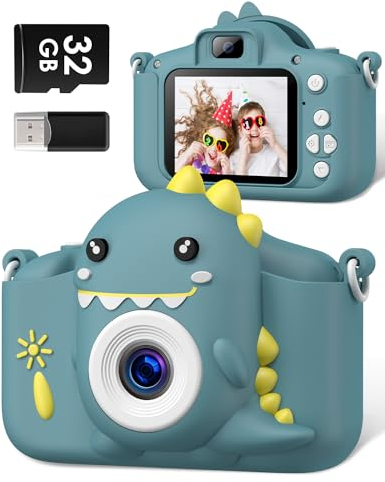 Gofunly Appareil Photo pour Enfants, 2.0 Pouces Appareil Photo Numérique Rechargeable, Caméscope Selfie, Cadeau Jouet pour Garçons 3-12 Ans,HD 1080P Vidéo,32G, Lecteur de Cartes