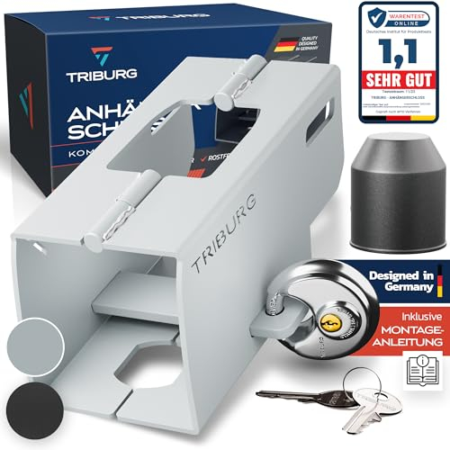 Serratura per rimorchio TRIBURG incl. serratura rotonda + tappo di protezione per gancio di traino GRATUITO - Sicurezza robusta per rimorchi agganciati e sganciati - Serratura per timone