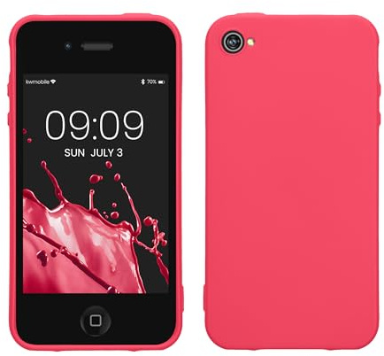 kwmobile Case for Apple iPhone 4 / 4S Case - Soft Cover - Shockproof TPU Material - Wireless Charging - Neon Pink