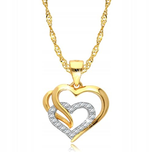 Amar Luxury Damen Gold Herz Kette 585/925, halskette damen - liebeskind kette, damen geschenke, geschenke für freundin, für frauen- goldkette damen 585 echtgold mit 925 silber, Herz mit Zirkonen
