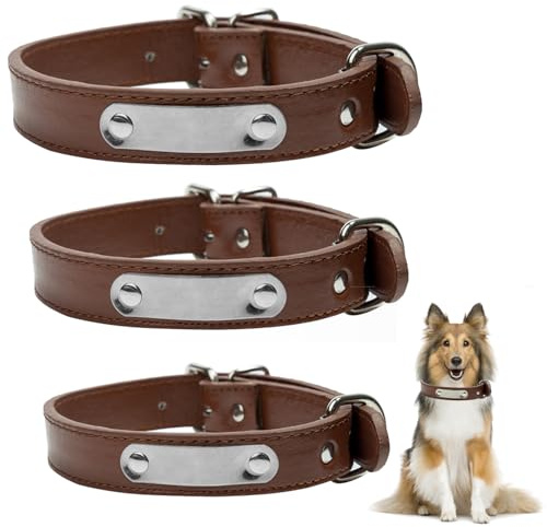 Personalisiertes Hundehalsband aus Leder, weich gepolstertes Leder-Hundehalsband mit individuellem Gravur-Namensschild und Schnalle aus Legierung, verstellbar für kleine, mittelgroße und große Hunde