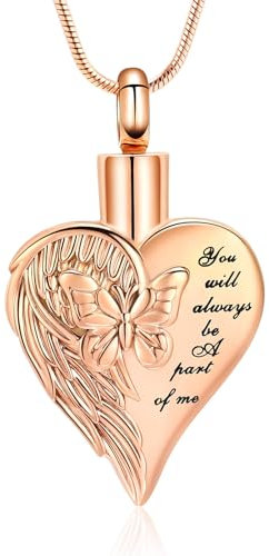QGJNSGC Collier funéraire en forme de cœur pour femme/homme - Ailes d'ange - Pendentif urne - Médaillon commémoratif, Acier inoxydable