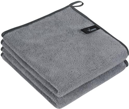 VIVOTE Microfiber Hand Towel, Super Soft & Absorbent Hand Towels with Hanging Loop, Quick Dry Kitchen Hand Towels,Durable Drying Hand Towel for Bathroom, 2 Pieces Grey, 40 x 40 cm