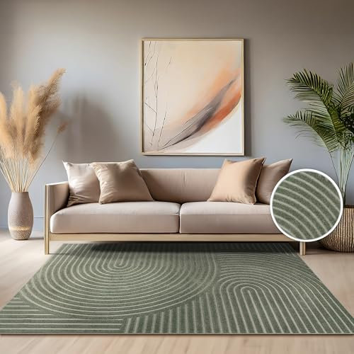 Paco Home Teppich In- & Outdoor, Moderne abstrakte Boho Designs mit 3D Struktur, robust & wetterfest, ideal für Terrasse Wohnzimmer & Küche, Grösse:80x150 cm, Farbe:Grün 3