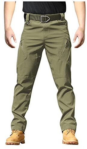 Topassion Cargohose Herren mit Taschen Hose Sommer Cargo Hosen Baggy Arbeitshosen Männer Sommerhose Bequeme Freizeithose mit Gummizug Einfarbig Pants Jogginghose Reisverschlusstaschen (Army Green,XL)