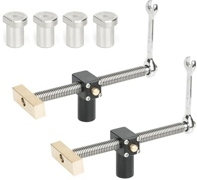 Updated 2Pcs Table Workbench Fast Fixed Clip Clamp Set for 20MM Hole, DIY Positioning Woodworking Adjustable Desktop Clips, Fixture Vise Benches Joinery Carpenter Tool (2 Clamp + 4 Dogs)