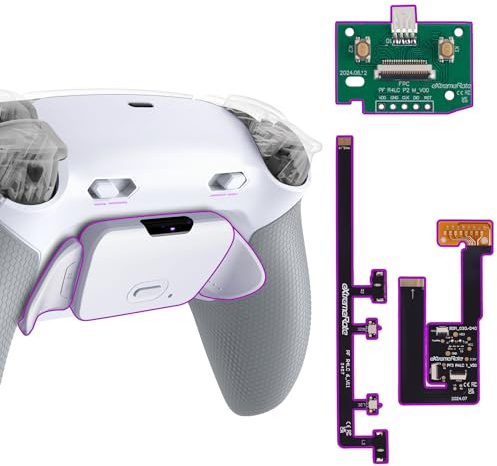 eXtremeRate Rise Plus MAX Remap Kit con Clicky Kit para ps5 Control Modelo BDM-030/040/050 Tope Gatillos & Goma Grip Carcasa Trasera & Botones Posteriores Remapeables para ps5-SIN Mando(Blanco Gris)