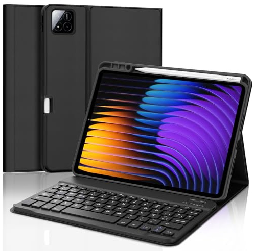 IVEOPPE Funda Teclado para Xiaomi Pad 8/8 Pro/Pad 7/7 Pro 11.2, Keyboard Bluetooth Recargable, [QWERTY Español Ñ] Magnético Desmontable Bluetooth con Soporte para Lápiz, Negro