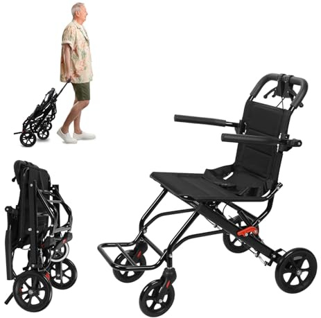 Portable Folding Transport Wheelchair,Transport Wheelchair Lightweight Foldable,Tran Sport Wheelchairs Lightweight Foldable Wheel Chair for Adults,Travel Wheel Chair for Elderly (Black)