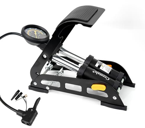 Crystals Double Barrel Foot Pump - Double Cylinder Bike Pump, Portable Bicycle Tire Pump with Pressure Gauge, Road Bike Floor Air Inflator for Car, Motorcycle, Sports Balls, Schrader & Presta Valves