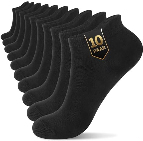 YouShow Sneaker Socken Herren & Damen bio Baumwolle 10 Paar Sneakersocken Kurze Socken Sportsocken Halbsocken Socks Unisex Schwarz 39-42