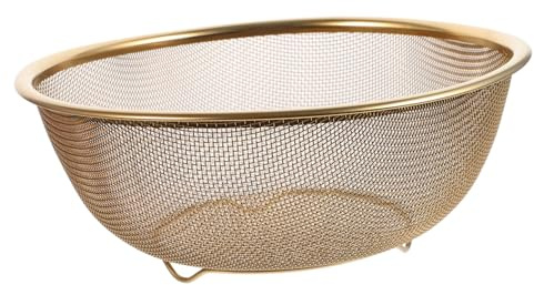 OUNONA Colador de Malla Fina de Acero Inoxidable Dorado, Cuenco Colador Mediano Doble Asa, Filtrado para Arroz y Aceite, Utensilio de Cocina para Escurrir y Lavar Alimentos Domésticos