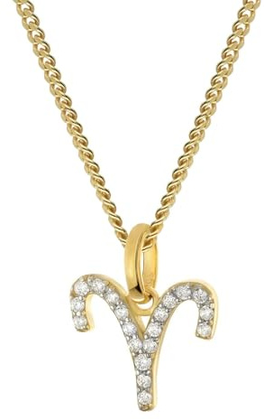 GLIZZ Sternzeichen Widder Gold 333/8K an vergoldeter Silberkette GL8330-01 | zeitloser Goldschmuck für Damen, stabile Flachpanzerkette