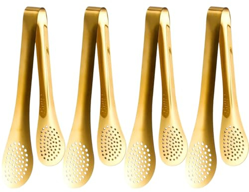 9 Inch Gold Buffet Tongs Set of 4, Stainless Steel Food Serving Utensils Tong for Cooking, Salad, Barbecue, Buffet, Toast