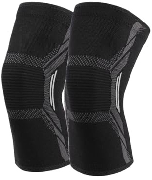WEOKDFHA Sports Knee Pads 2Pcs/Pair Sports Knee Support Elastic Compression Non-slip Patella Brace Fitness Running Cycling Basketball Volleyball Knee Pads(Black-White Pads,L)