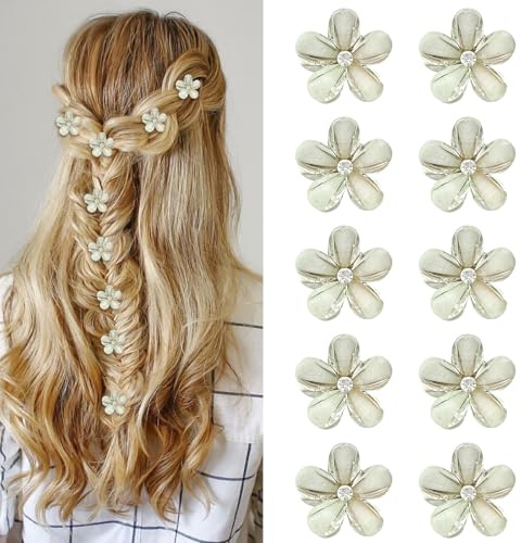 10 pinzas para el pelo con flores verde claro - Mini pinzas con diamantes de imitación para niñas y mujeres, bodas y uso diario (2 cm)