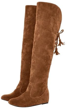 Generisch Bottes pour femme - Confortables - En daim - Élégantes - Plates - Bout rond - Couleur unie - Longue tige - Bottes d'hiver pour femme, jaune, 36 EU