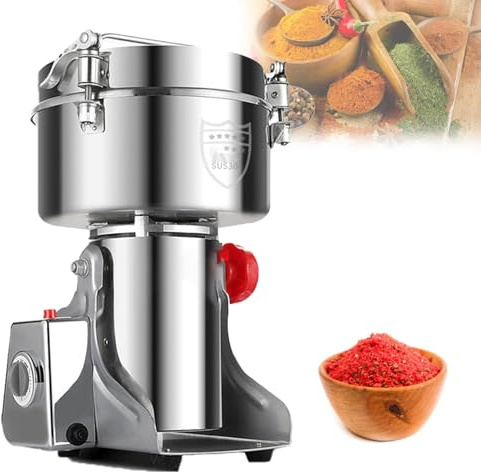 VzxCrue Moulin à éPices Professionnel, 1 500 W, pour CéRéAles SèChes, Moulin à Farine en Acier Inoxydable,Tapis AntidéRapants, pour éPices, Herbes Et Café 304-2000g