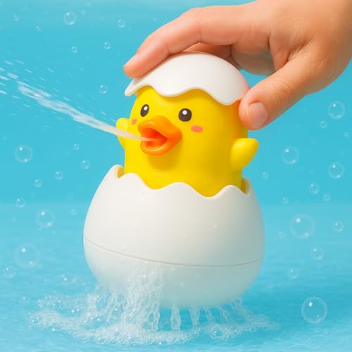 Toyana Baby Bath Toy Floating Duck Egg – Water Spray Duckling Pop-Up Hatching Bath Toy, Sensory Rainfall & Squirt Bathtub Toys for Babies & Toddlers 12+ Months Boys & Girls