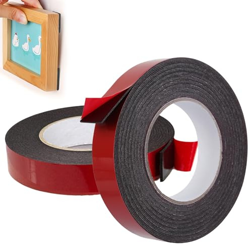ZYEKIU Scotch Double Face 2 Pièces 15mm Adhesif Double Face Extra Fort 10m | Double Face fin Double Face Mousse Autocollante, Résistant à L'eau et à la Température pour Intérieur et Extérieur