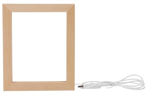 HOODANCOS Marco de Fotos LED de Madera, Luz Nocturna Decorativa para Mesa | Diseño Enchufable, Estilo Chic y Bonito, Adecuado para Estudio y Sobremesa, Color Caqui