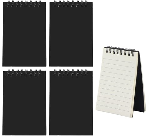 Aihoom 4 Pack A7 Mini Spiral Notebooks, Pocket Size Wirebound Memo Books with Lined Paper, Black Cover Small Notepads for Office, School, Business Notes, Memo Books Notepads & Scratch Pads