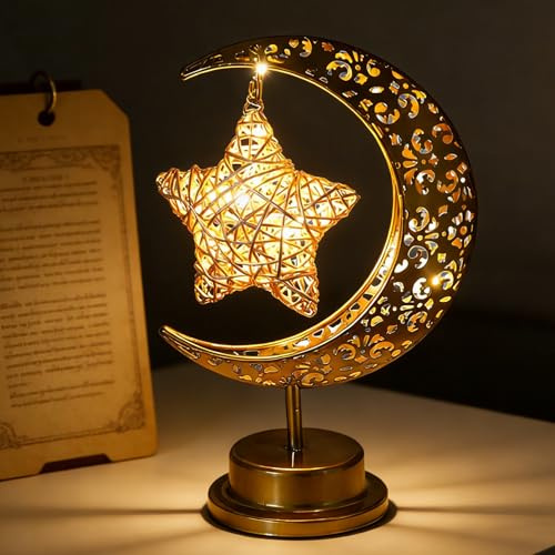 Lampe de Table LED pour le Ramadan,Lampe de Table LED en Forme de Lune,Lampes Lunaires pour l'Aïd,Croissant de Lune Décoration Ramadan,Lampe Décorative en Fer,pour Maison Chambre Salon