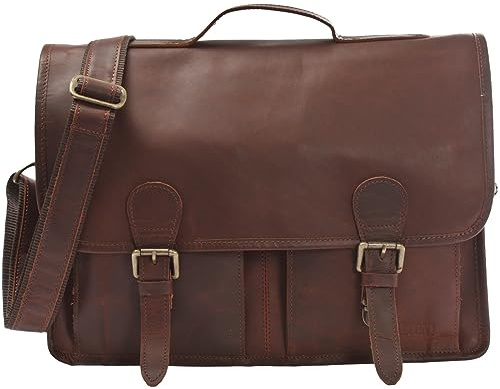 LECONI Aktentasche Businesstasche Messenger Bag für Damen + Herren Ledertasche DIN A4 Vintage-Look Collegetasche Leder 38x28x8cm LE3009