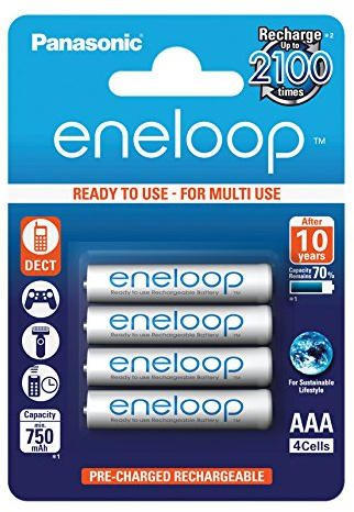 eneloop BK-4MCCE/4BE – Wiederaufladbarer Akku, AAA, 750 mAh, 4 Stück