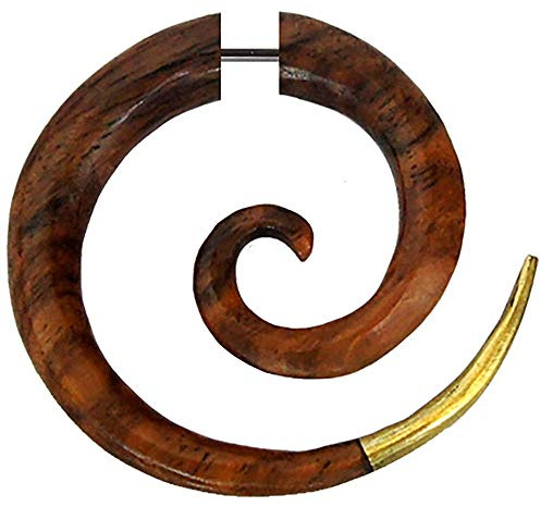 CHICNET Faux piercing en forme de spirale en bois avec fermoir en laiton doré et pointe en laiton