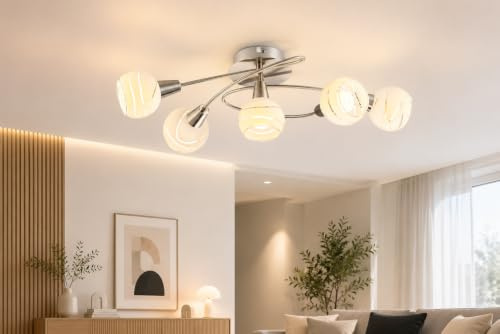 Trango 5-flammig dimmbar LED Deckenleuchte 1001-52SD Deckenlampe in Edelstahl-Look mit Design Gläsern incl. 5x LED Leuchtmittel 3000K warmweiß, Deckenstrahler, Wohnzimmer Lampe, Spots