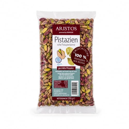 ARISTOS rohe Pistazienkerne, geschält und ungesalzen – zum Backen und Kochen, für Baklava und Desserts – aus Ägina/Griechenland – 250 g Beutel